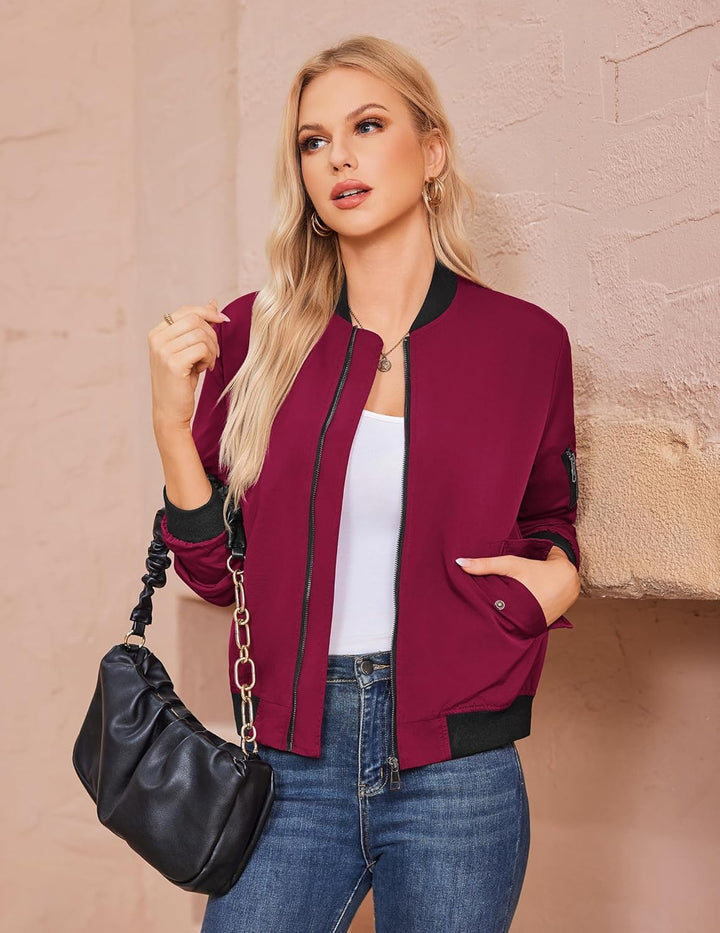 Zeagoo Bomberjacke Damen Kurz Blouson Jacket leichte Fliegerjacke Langarm Casual Frühling Pilotenjac