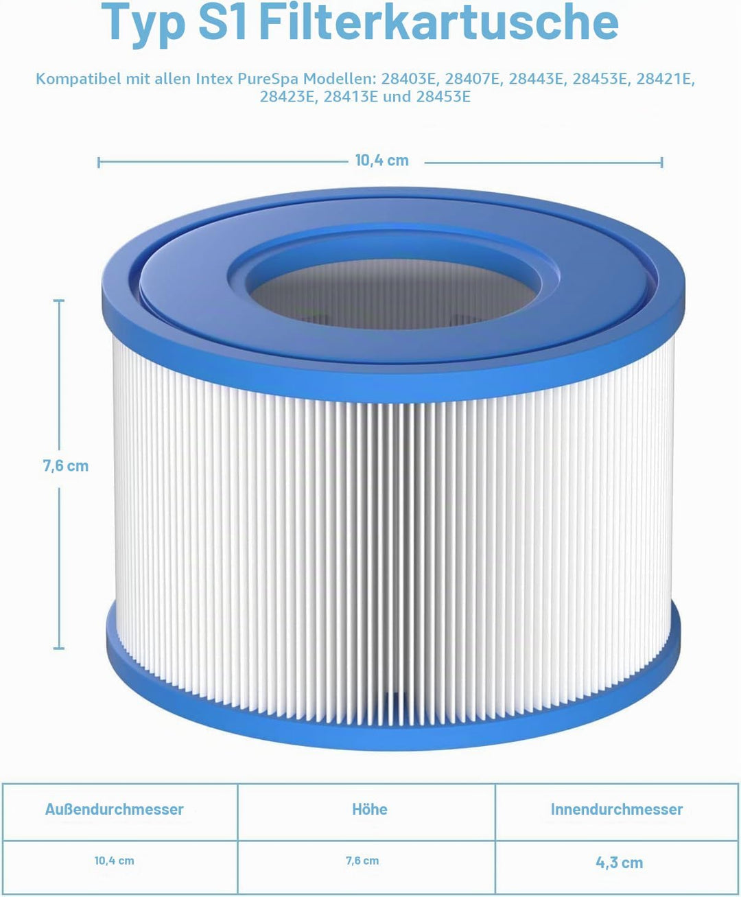 Pool Filter Typ S1 für Easy Set Pool filterkartuschen, Intex PureSpa, Whirlpool Filter für 11692/290