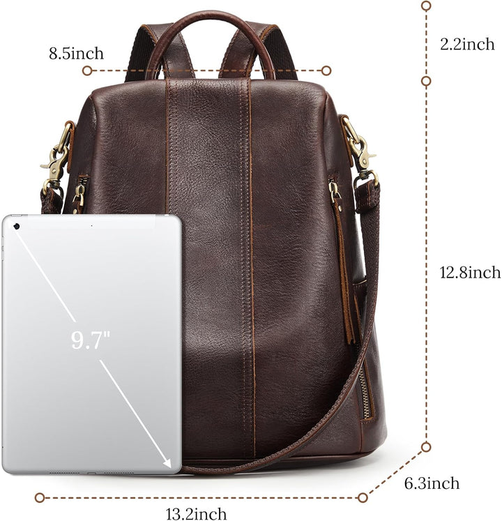 S-ZONE Damen Rucksack Wasserdicht Weiches Echtleder Anti Diebstahl Mode Schultasche Handtasche Casua
