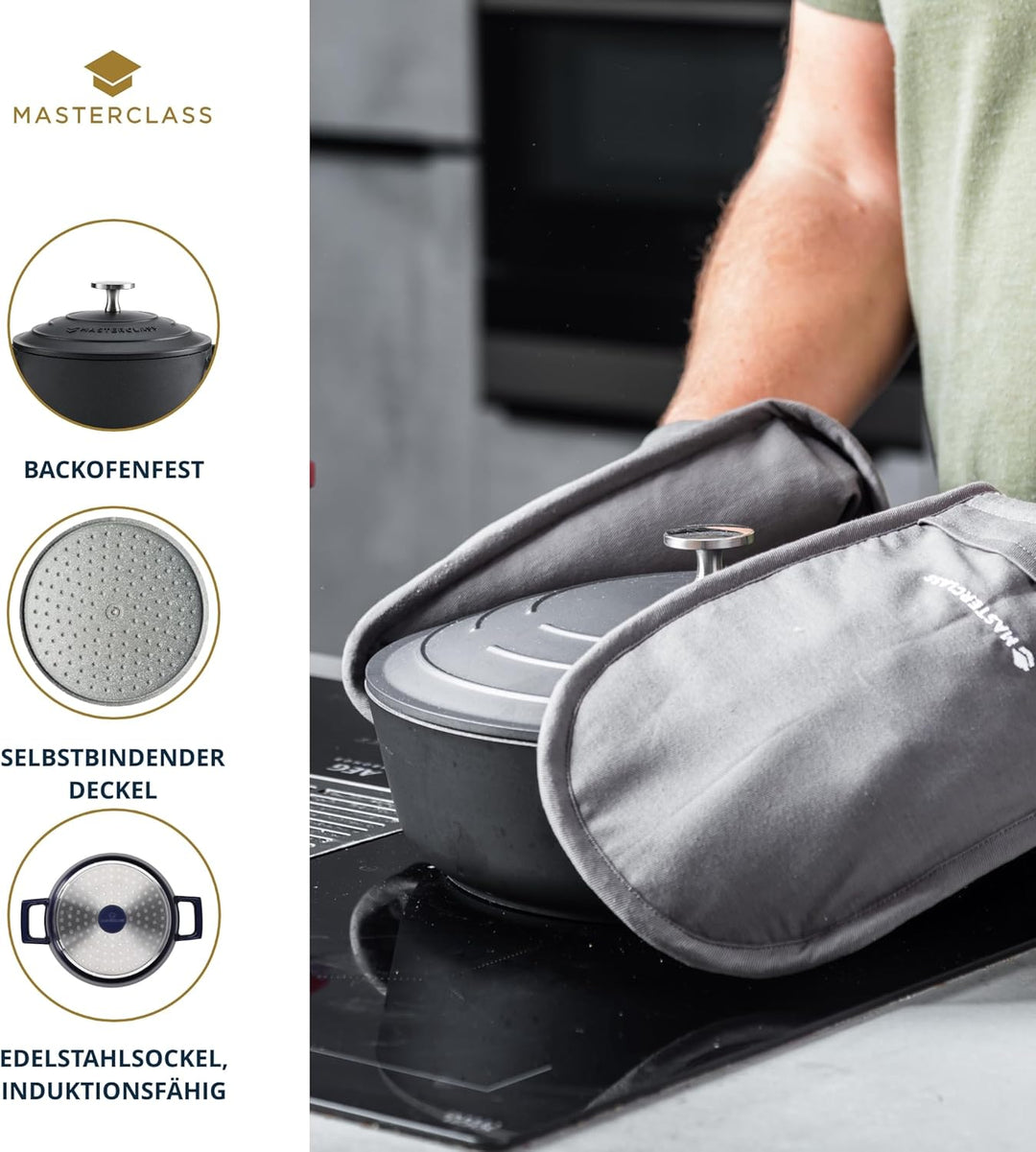 MasterClass Auflaufform mit Deckel 16 cm, leichter Aluminiumguss, Induktionsherd und ofenfest, schwa