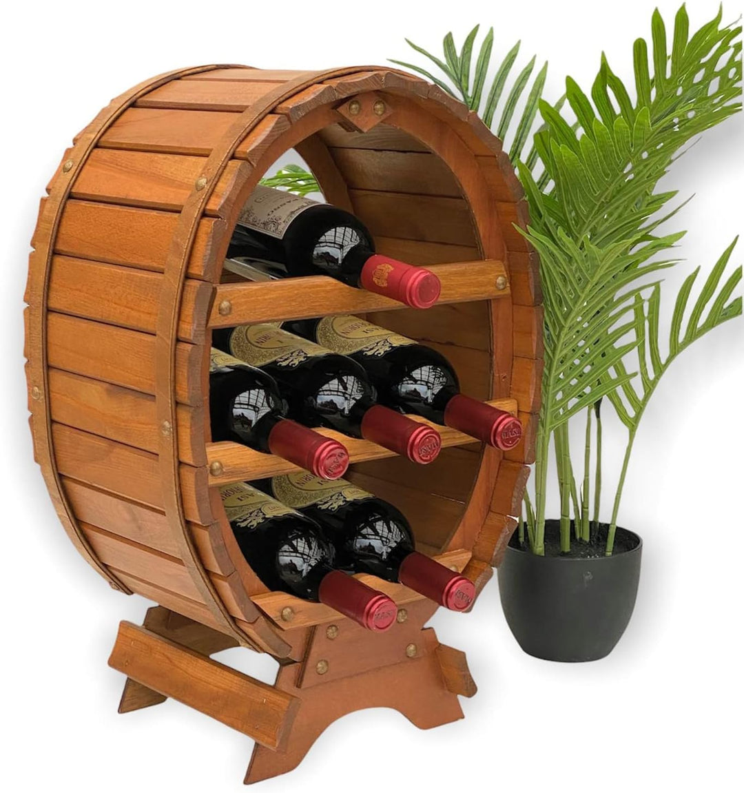 DanDiBo Weinregal Holz Weinfass für 6 Flaschen Braun gebeizt Bar Flaschenständer Fass Flaschenhalter