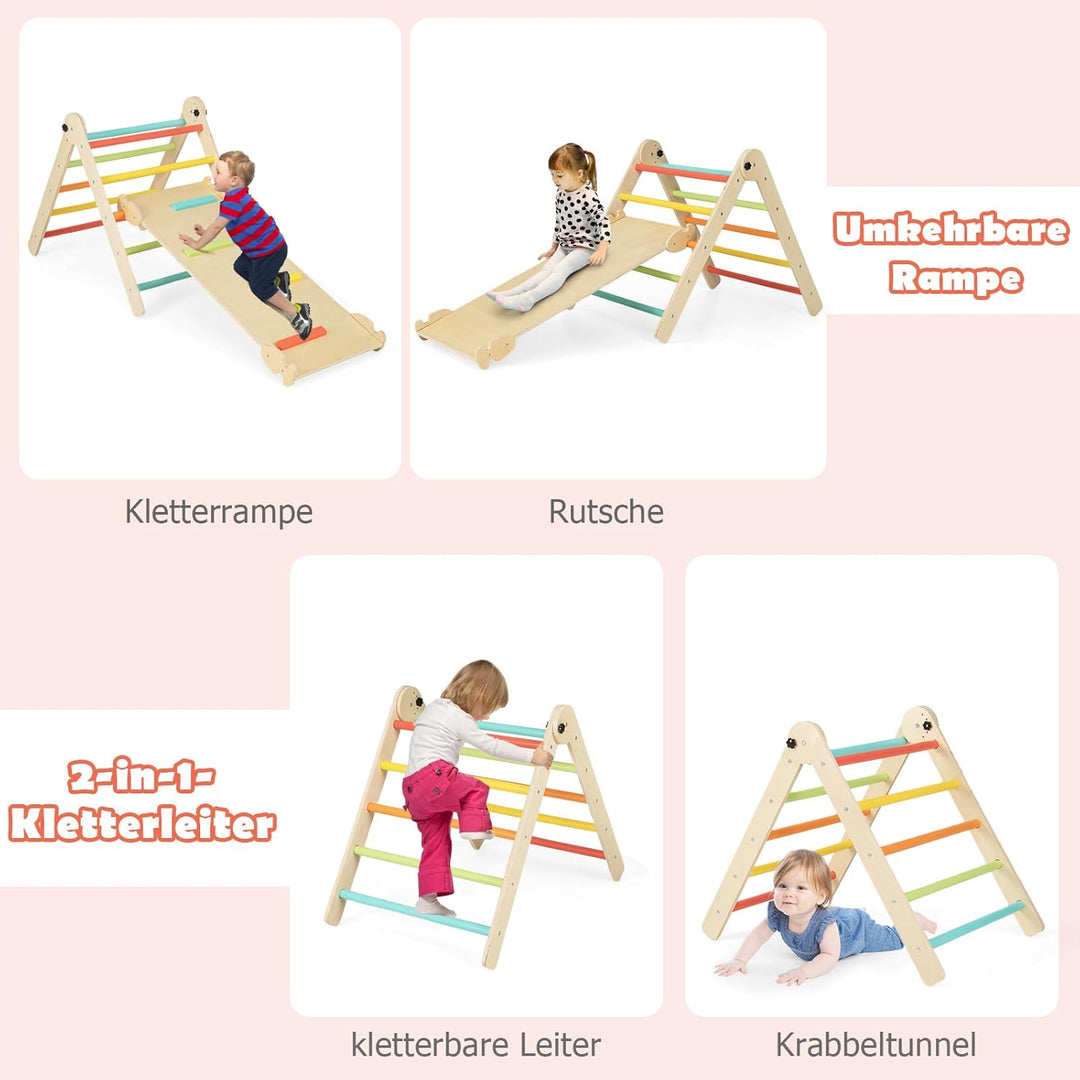 DREAMADE Montessori Klettergerüst Indoor, Holzdreieck Kletterspielzeug aus Holz, Kletterdreieck mit