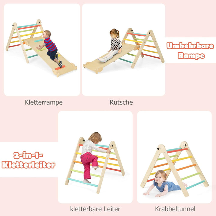 DREAMADE Montessori Klettergerüst Indoor, Holzdreieck Kletterspielzeug aus Holz, Kletterdreieck mit