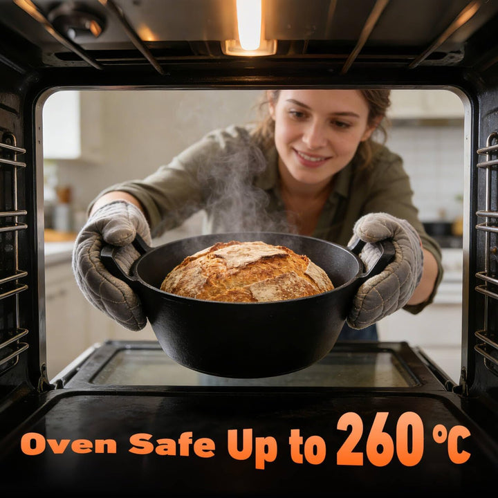 Onlyfire Rund Schmortopf mit Deckel, Gusseisen Topf, Brotbacktopf 25cm, Gusseisentopf für Backofen,
