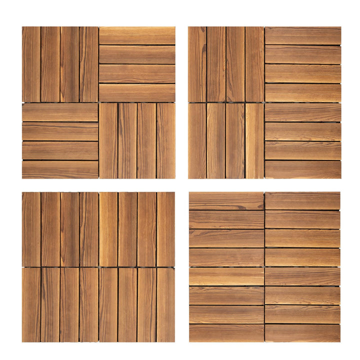 Holzfliesen Balkon 36er Set Terrassenfliesen 30x30cm Klickfliesen Karbonisiert Holz Holzboden Aussen