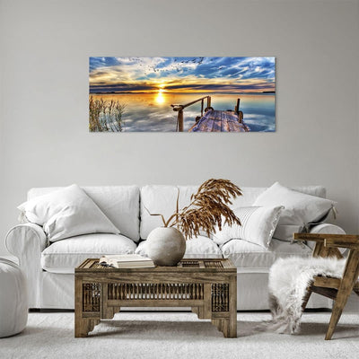 Panorama Bilder auf Leinwand 100x40cm Leinwandbild mit Rahmen See Brücke Gross Wanddeko Bild Schlafz