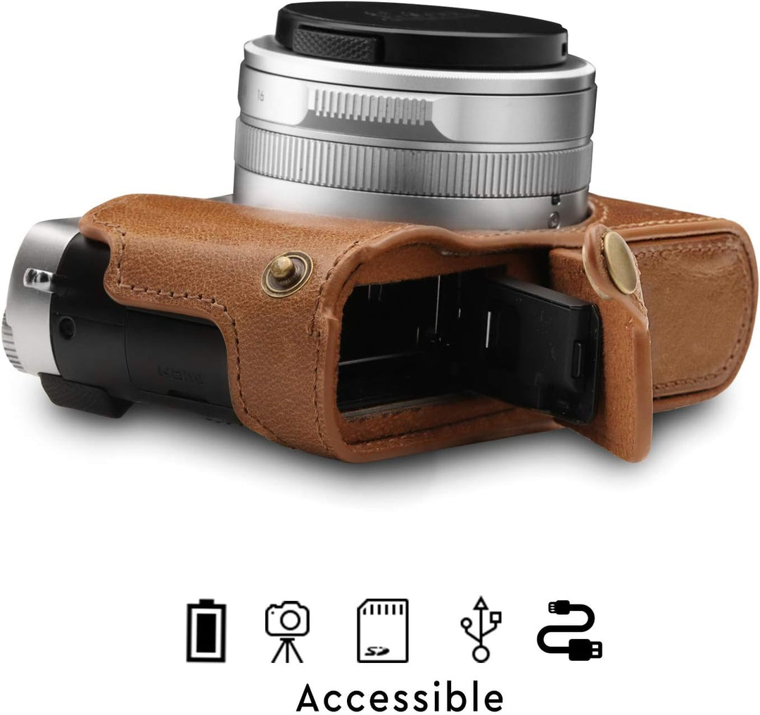 MegaGear Ever Ready Echtleder Kameratasche mit Trageriemen kompatibel mit Leica D-Lux 7 Braun, Braun