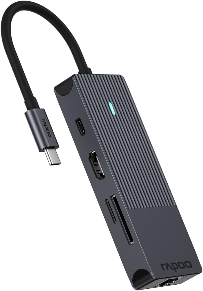 Rapoo UCM-2004 USB-C Multiport Adapter 8-in-1, 100W Power Delievery, 4k HDMI, 1 Gbps LAN, 1 USB-C un
