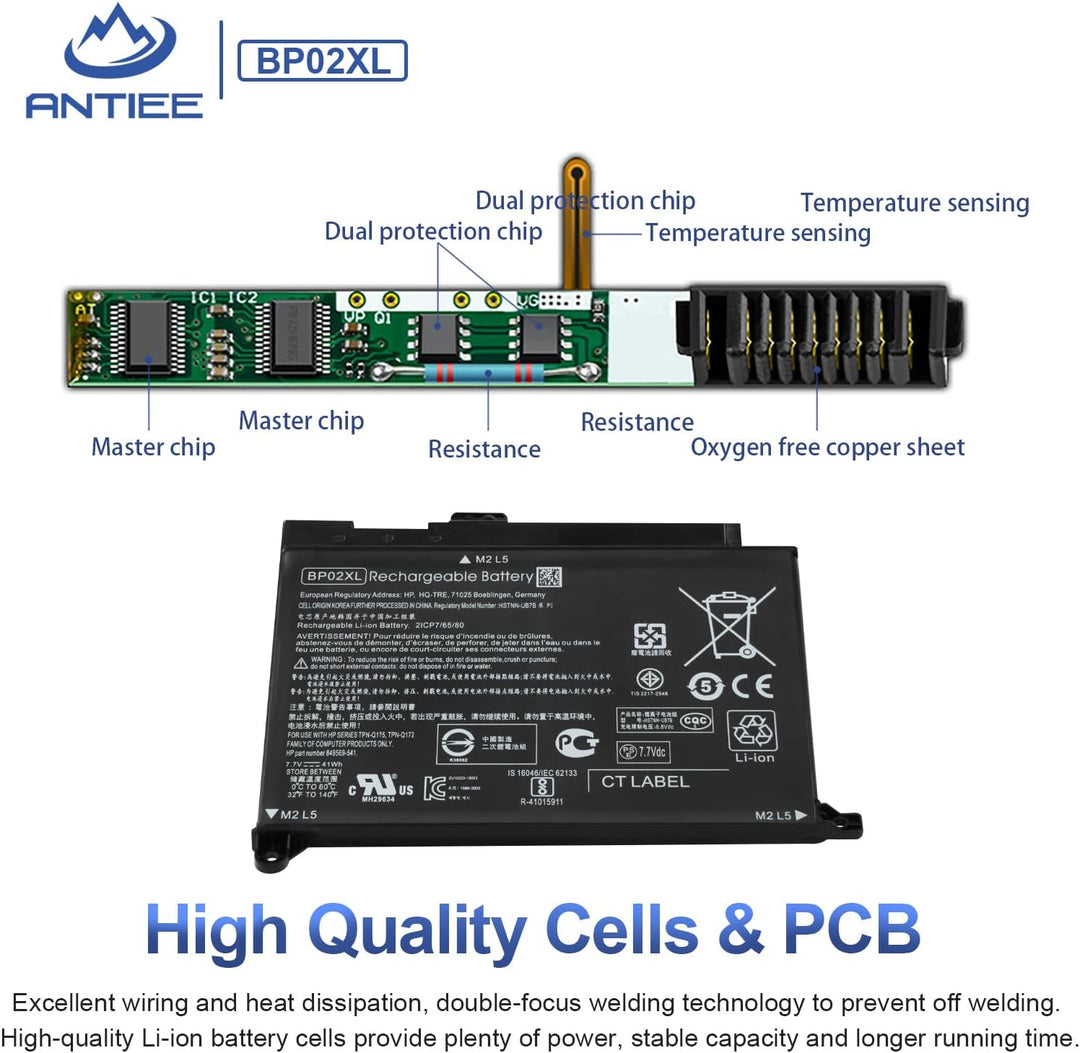 ANTIEE BP02XL 849909-850 Akku für HP Pavilion Notebook PC 15 15-AU000 15-AU010WM 15-AU018WM 15-AU020