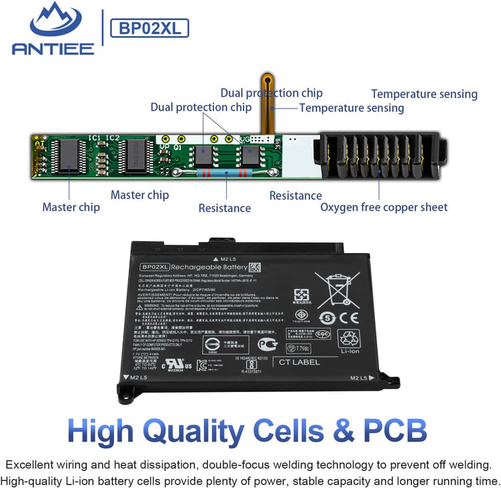 ANTIEE BP02XL 849909-850 Akku für HP Pavilion Notebook PC 15 15-AU000 15-AU010WM 15-AU018WM 15-AU020