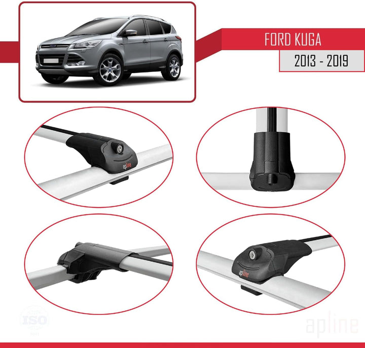 apline Kompatibel mit Ford Kuga 2013-2018 Relingträger ACE-1 Dachträger Gepackträger GRAU