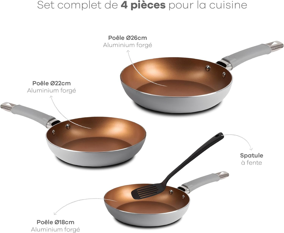 BERGNER Loja Reeco - 4-Piece Set - 3 Frying Pans 18-22 and 26 cm Induction Cookware + 1 Forged Alumi