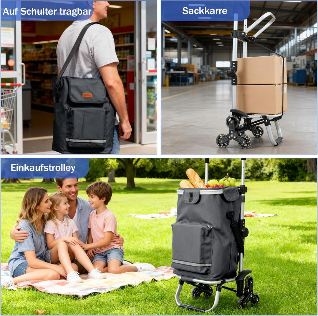 Sekey XXL Einkaufstrolley Treppensteiger mit 3 Rädern, Einkaufswagen für Camping und Einkäufe mit Hö