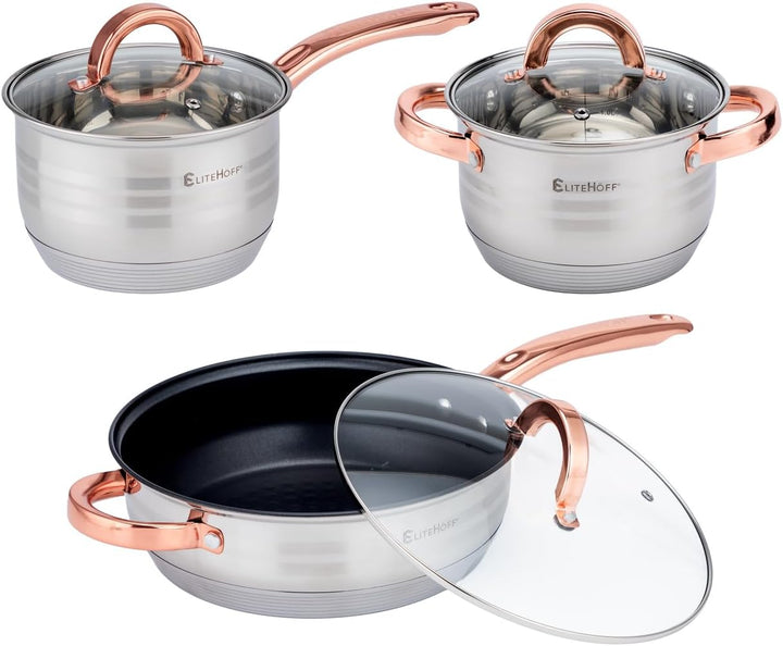 EliteHoff Topfset Induktion, Kochtopf Set mit Glasdeckel, 7-lagiger Edelstahl Topf- & Pfannensets mi