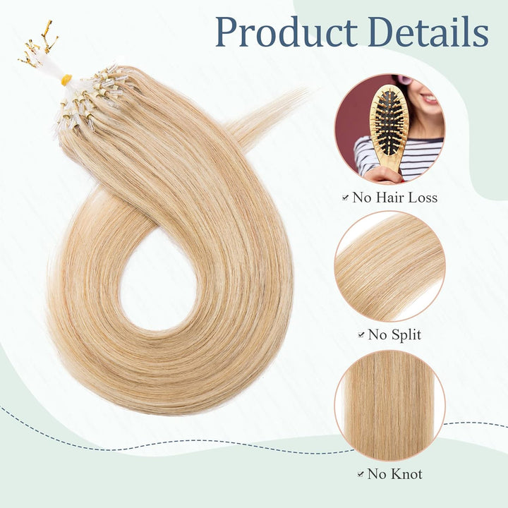 Haarteile Echthaar Microring Extensions Echthaar 0,5g Weich Natürlich Haarverlängerung 7A Remy Haare