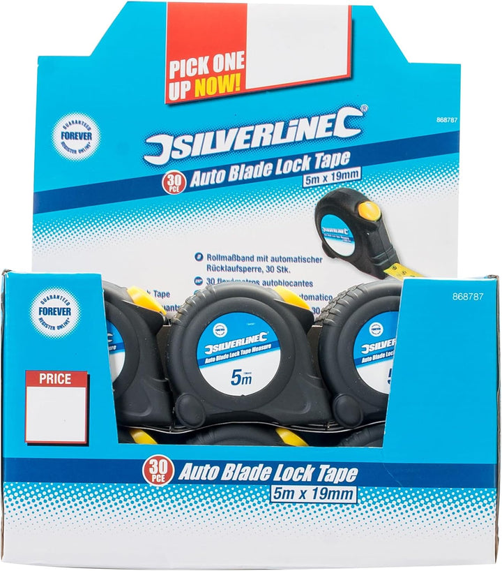 Silverline 633848 Messband mit automatischer Sperre, 868787 5 m x 19 mm (Box of 30), 5 m x 19 mm (Bo