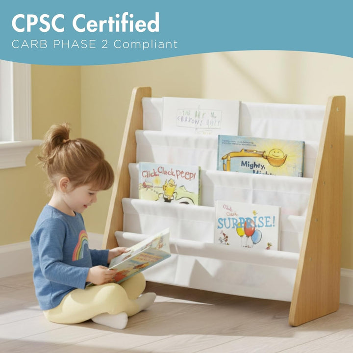 Tot Tutors Crew Kinder-Bücherregal Aus Holz mit 4 Taschen, Naturfarben und Weiss WO173 Natural White