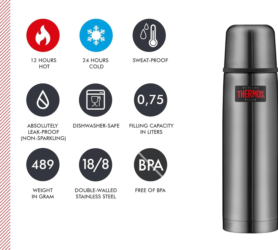 THERMOS LIGHT & COMPACT BEVERAGE BOTTLE 0,75l, stone grey, Thermosflasche Edelstahl, Isolierflasche