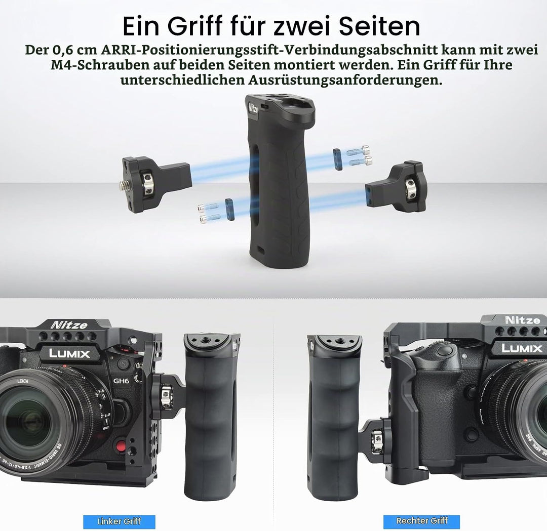 Nitze Ergonomic Side Handle with 1/4” Screw and Detachable Locating Pins, Seitengriff for Left or Ri