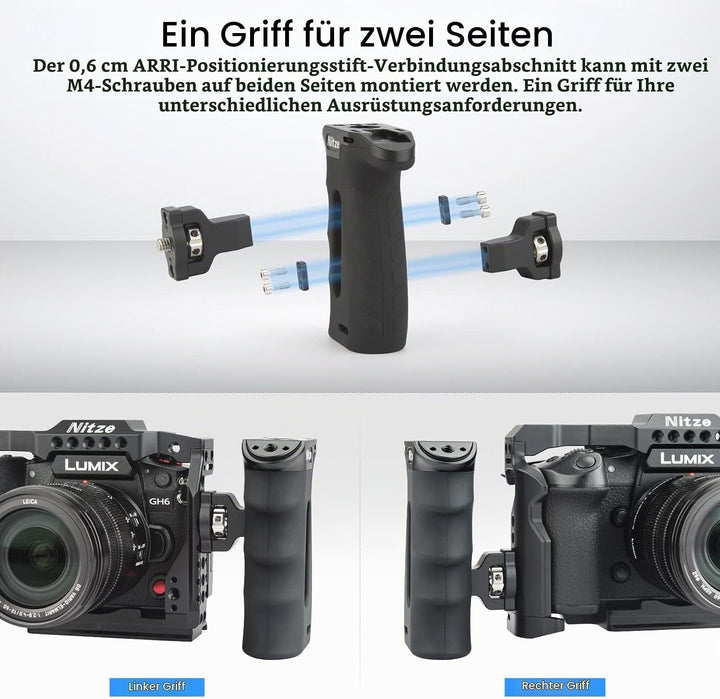 Nitze Ergonomic Side Handle with 1/4” Screw and Detachable Locating Pins, Seitengriff for Left or Ri