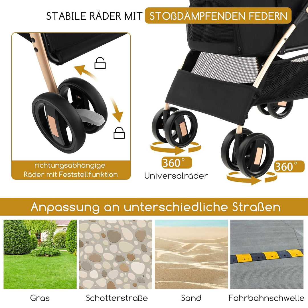 COSTWAY 3 in 1 Hundewagen, Hundebuggy klappbar, bis 15 kg, Haustierwagen mit Netzfenstern | verstell