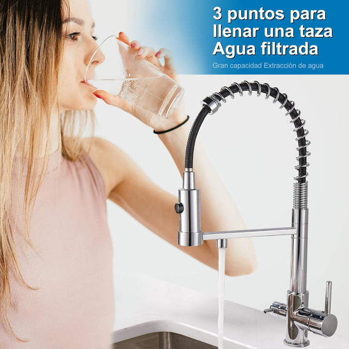 3 Wege Wasserhahn Küche, Ausziehbar Küchenarmatur, Spültischarmatur aus Messing, 3 in 1 Mischbatteri