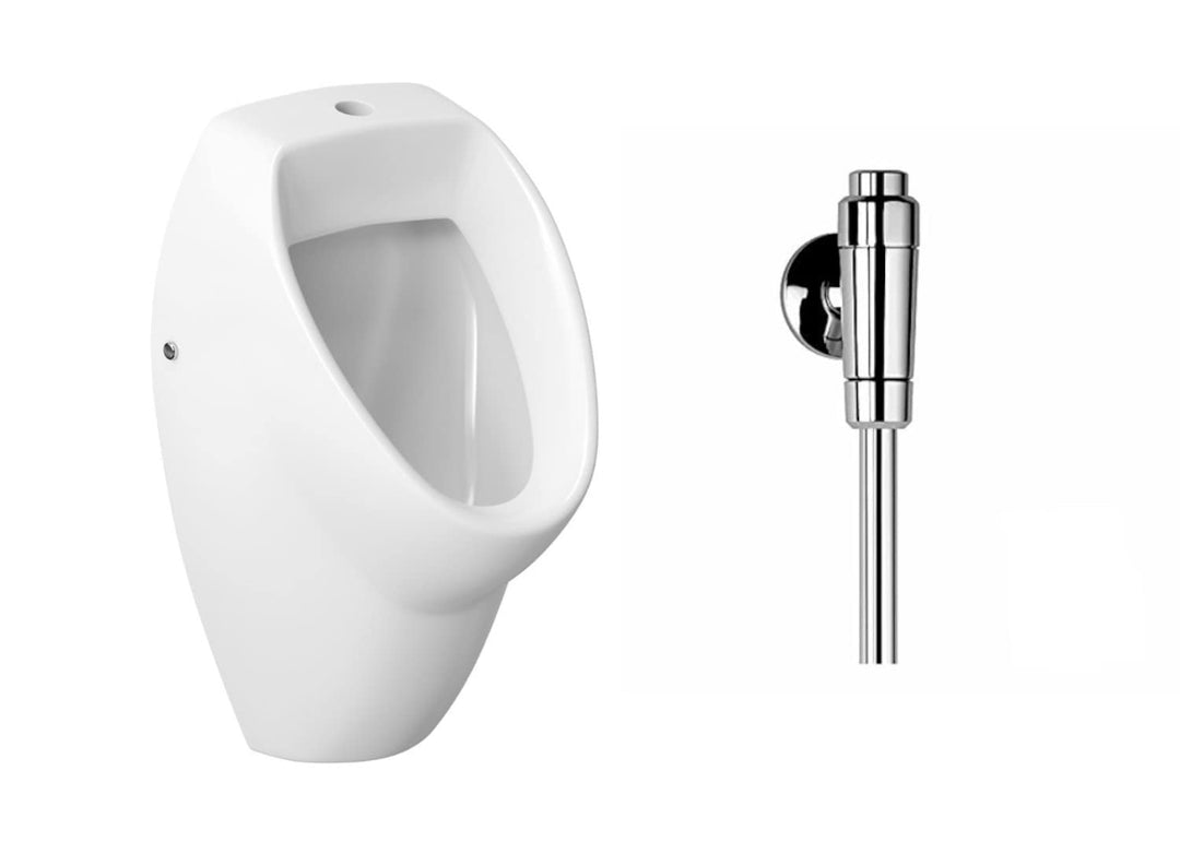 VBChome Set Urinal + Spülventil Zulauf von Oben Weiss Modern Hochwertig Keramik Pinkelbecken Pissoir