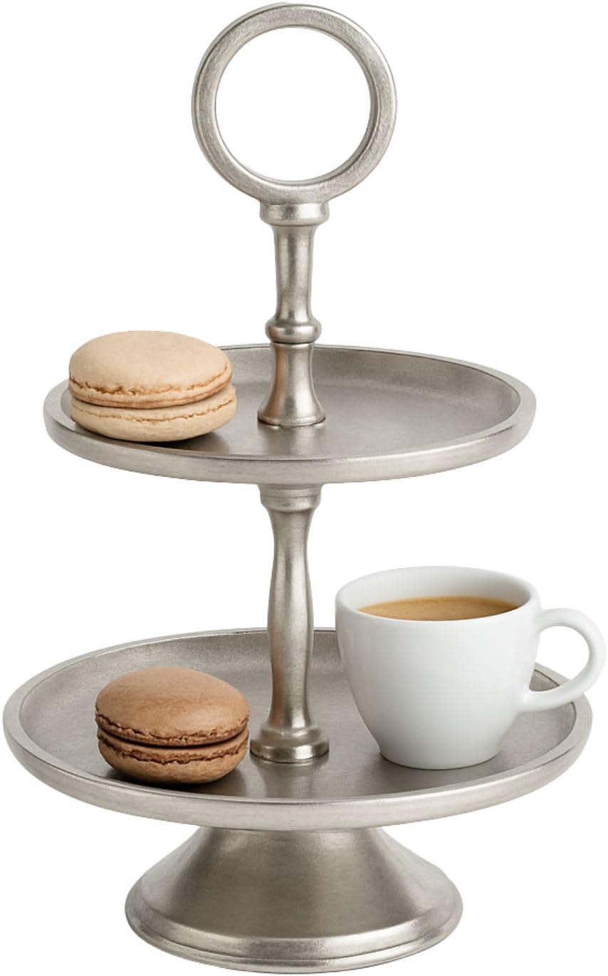 Marrakesch Deko Aesthetic Etagere 2 Etagen Obstschale rund Silber 26 cm hoch | Sevierplatte 2 Tablet