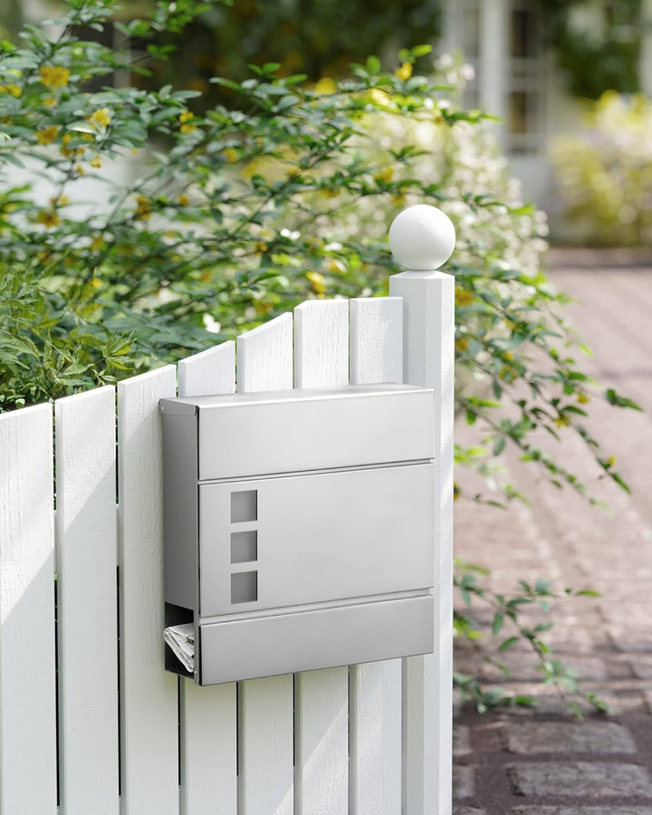 SONGMICS Briefkasten, Postkasten mit Zeitungsfach, Sichtfenster, abschliessbar, 2 Schlüssel, modern,