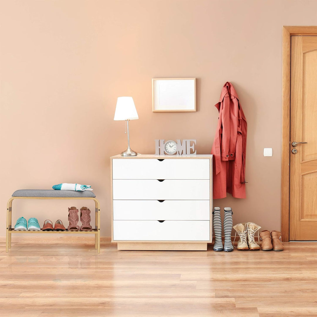 Relaxdays Schuhbank, 3 Paar Schuhe, gepolsterte Sitzfläche, Flur und Garderobe, Schuhaufbewahrung HB