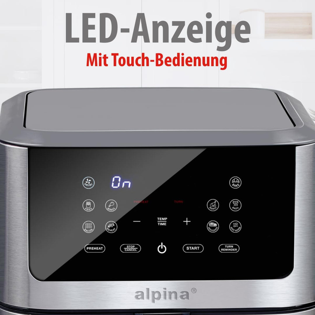 alpina Heissluftfritteuse XXL - Airfryer für 4 bis 6 Personen - Air Fryer mit Digitalanzeige 80 bis