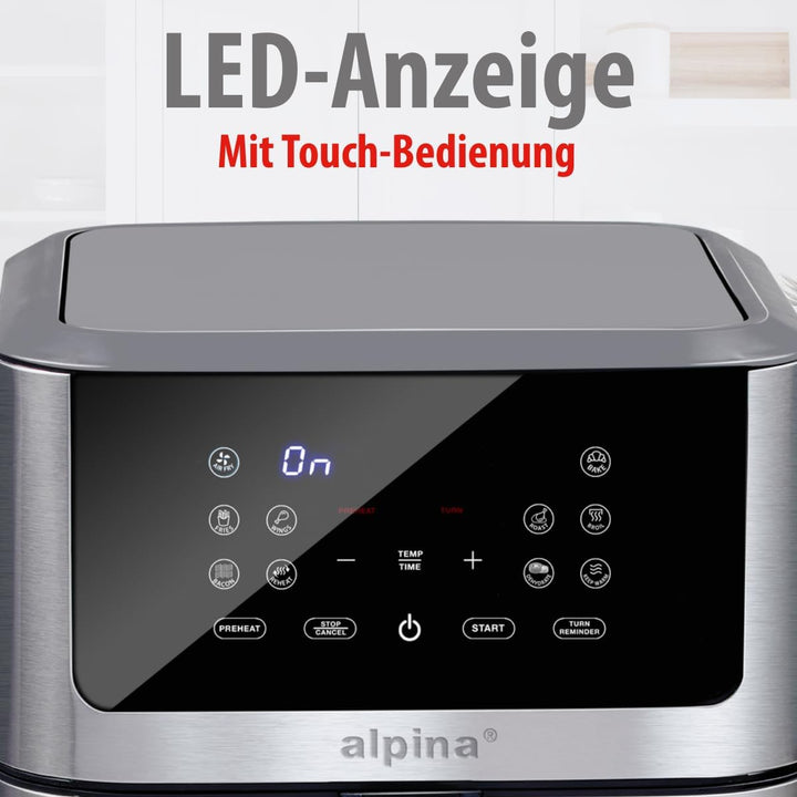 alpina Heissluftfritteuse XXL - Airfryer für 4 bis 6 Personen - Air Fryer mit Digitalanzeige 80 bis
