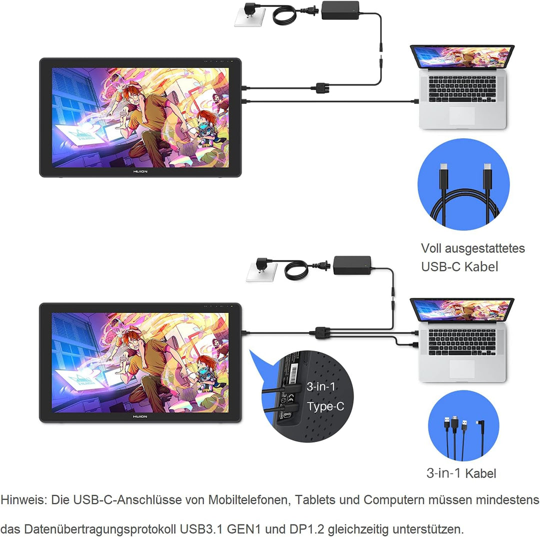 HUION Kamvas 24 Plus Grafiktablett mit Display, 23,8 Zoll volllaminierter QD LCD-Bildschirm aus ents