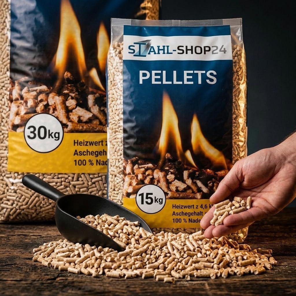 Stahl-Shop24 Holzpellets ENplus A1 6mm Nadelholz 15 kg - Premium Heizpellets für Pelletofen Kamin He