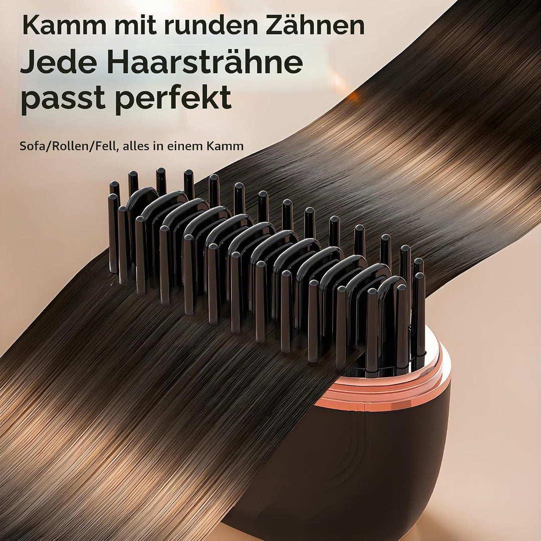 Mini-Haarglätterbürste, 2-in-1 kabellos &amp; tragbarer Haarglätter und Volumen-Heiκκamm, 30s Schnellauf