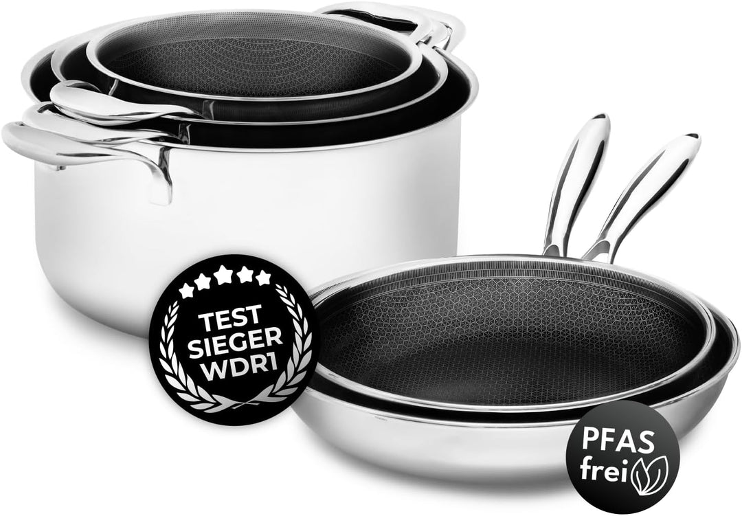 Onyx Cookware Pfannenset & Kochtopfset–5-teilig | 2 Bratpfannen 24/28 cm & 3 Kochtöpfe 20/24/28 cm |