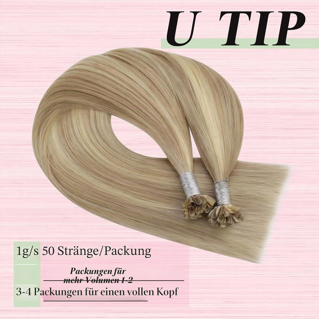 YoungSee Extensions Echthaar Bondings Blond 40cm Echthaar Extensions Bondings Keratin Bonding Extens