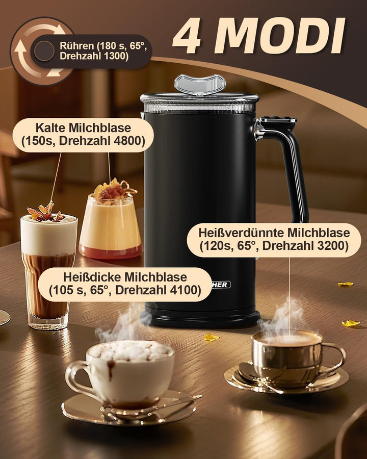 Trongle Milchaufschäumer Elektrisch 4-in-1, 2026 New Automatischer Milchaufschäumer 350ml Grosses Fa