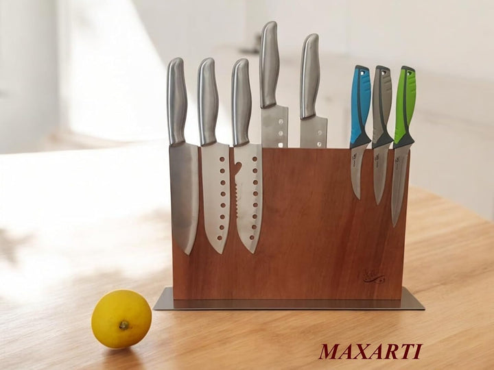 MAXARTI- (Euro Nussbaum 40x23,5cm) Magnetisch Messerhalter Doppelseitige Messerblock. Massivholz 2,8