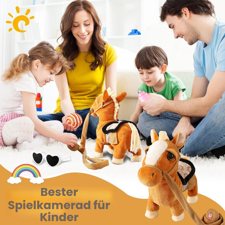 Marsjoy Braun Plüschtier Interaktives Pony Spielzeug Pferd der Läuft und Bellt, Kinder Mädchen Spiel
