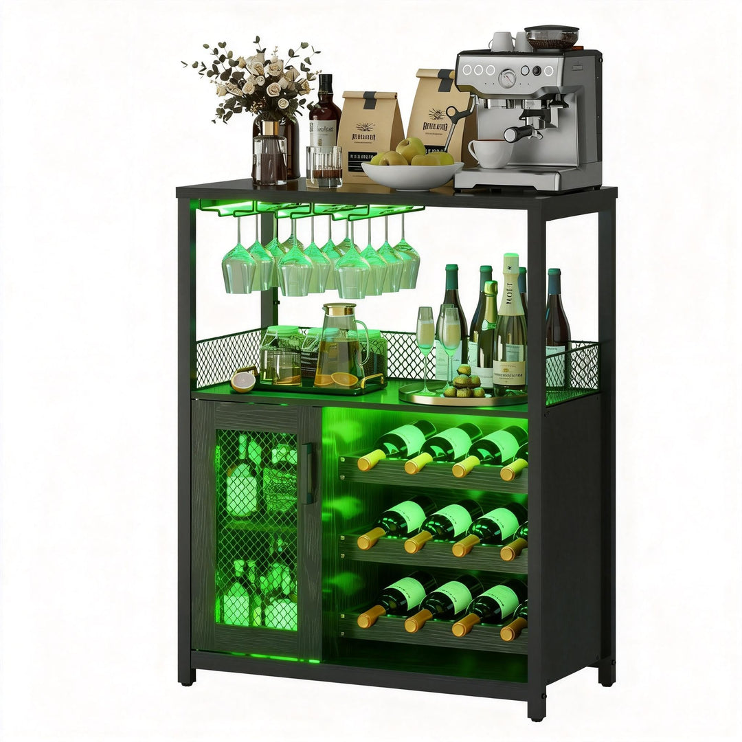 GarveeHome Weinschrank Industrial Mit Verstellbarem Weinregal Und Glashalter, Getränkeaufbewahrung F
