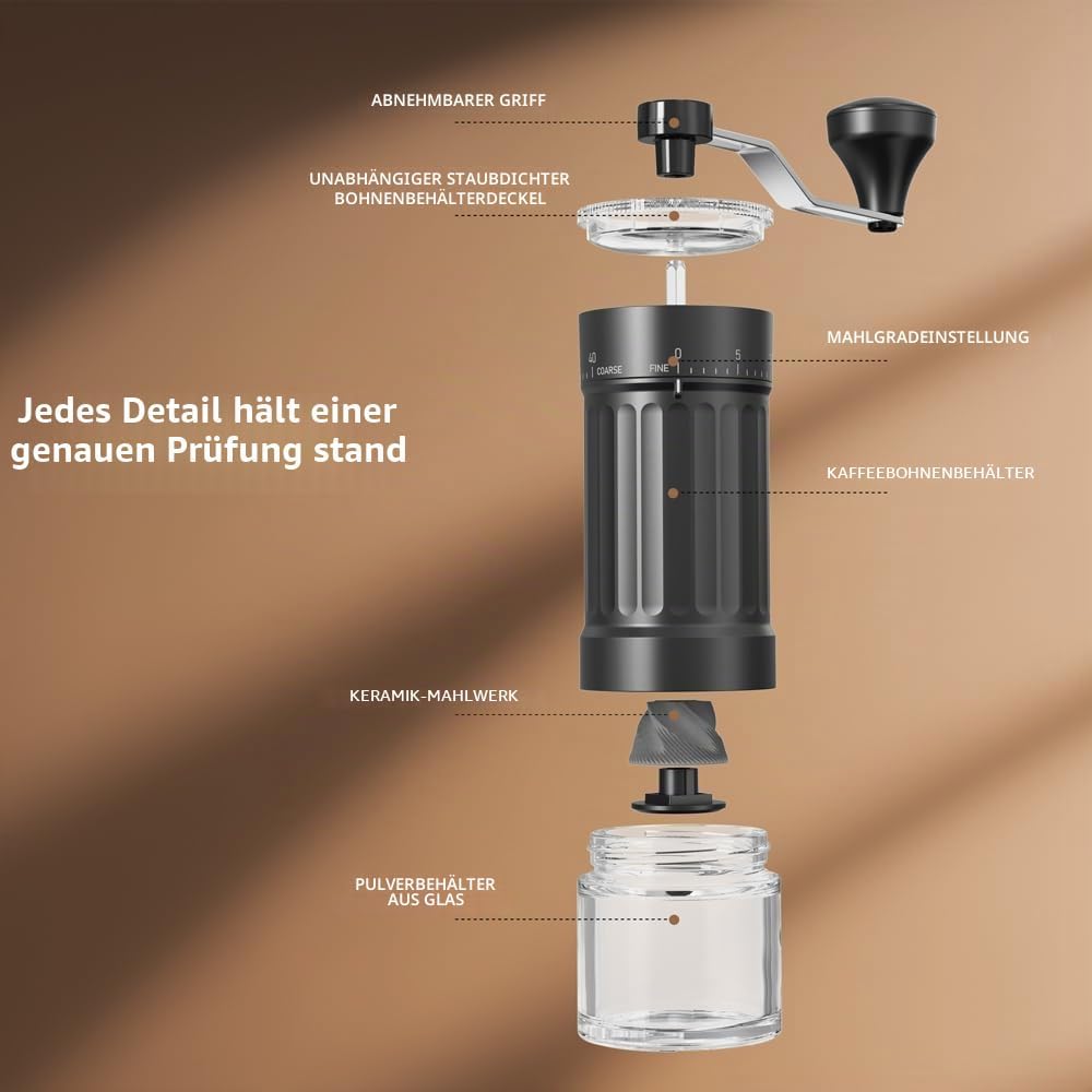 Tragbarer Kaffeemühle Konischer Mahlwerk für Espresso French Press Pour Over Doppellager Äusserer Ei