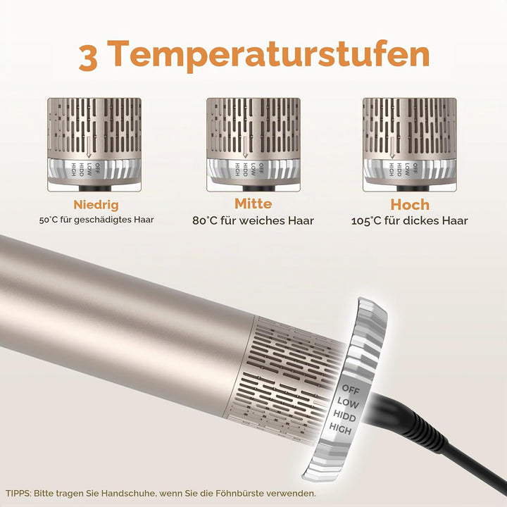 6 in 1 Hairstyler, 1000w Professioneller Haarstyler Föhn, 30mm Lockenstab Warmluft Curler, All in On