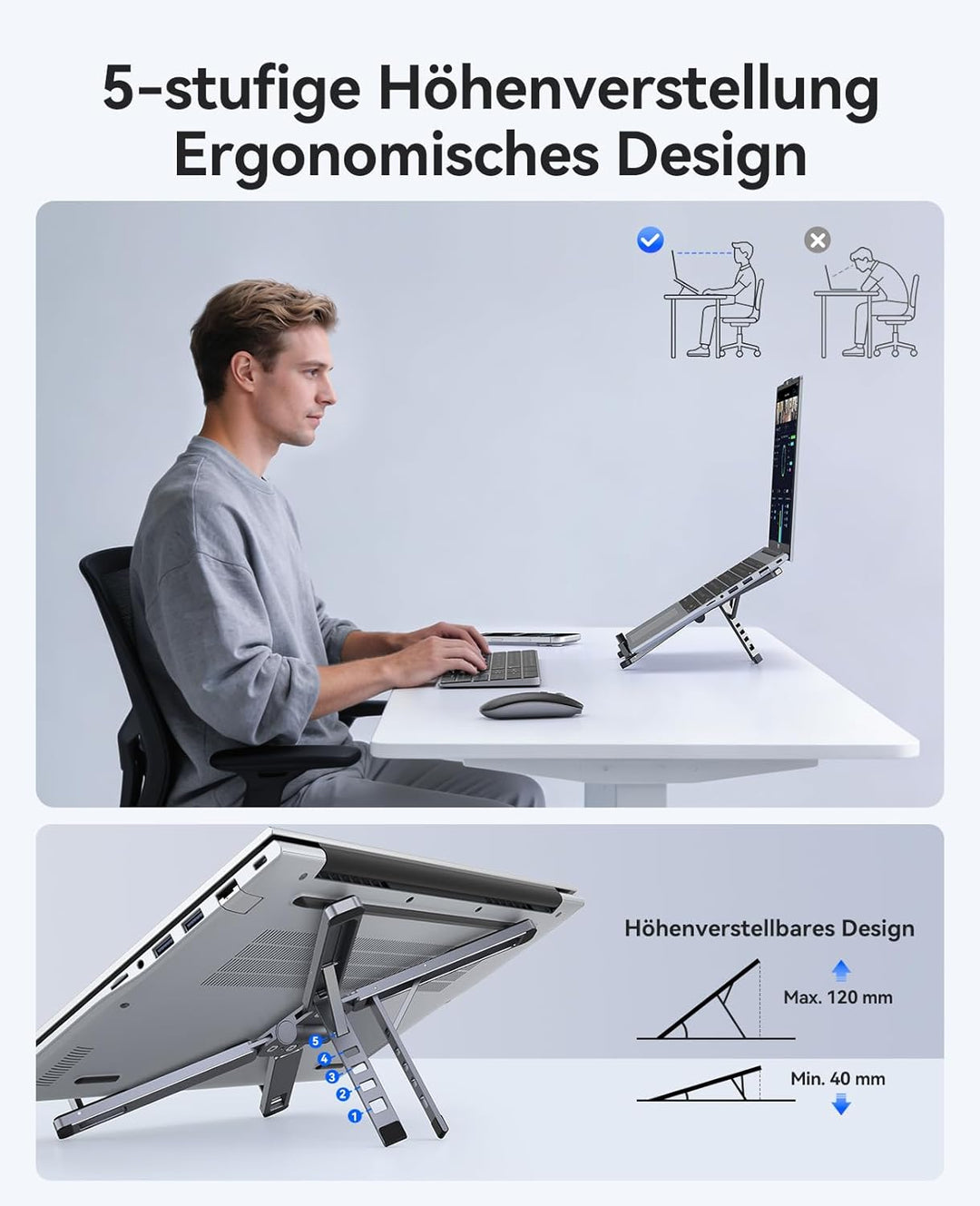 ORICO Tragbarer Laptop Ständer für Schreibtisch &amp; Reise, Faltbarer Aluminium 3-in-1 Halterung für La