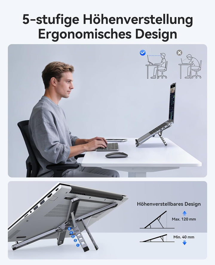 ORICO Tragbarer Laptop Ständer für Schreibtisch &amp; Reise, Faltbarer Aluminium 3-in-1 Halterung für La