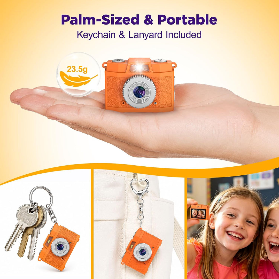 USCAMEL Kinderkamera Digital Mini, Retro Schlüsselanhänger Kamera Orange | Retro-Schlüsselanhänger-K