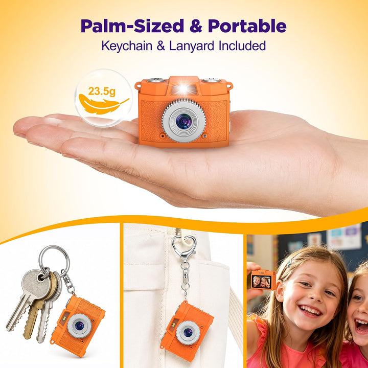 USCAMEL Kinderkamera Digital Mini, Retro Schlüsselanhänger Kamera Orange | Retro-Schlüsselanhänger-K