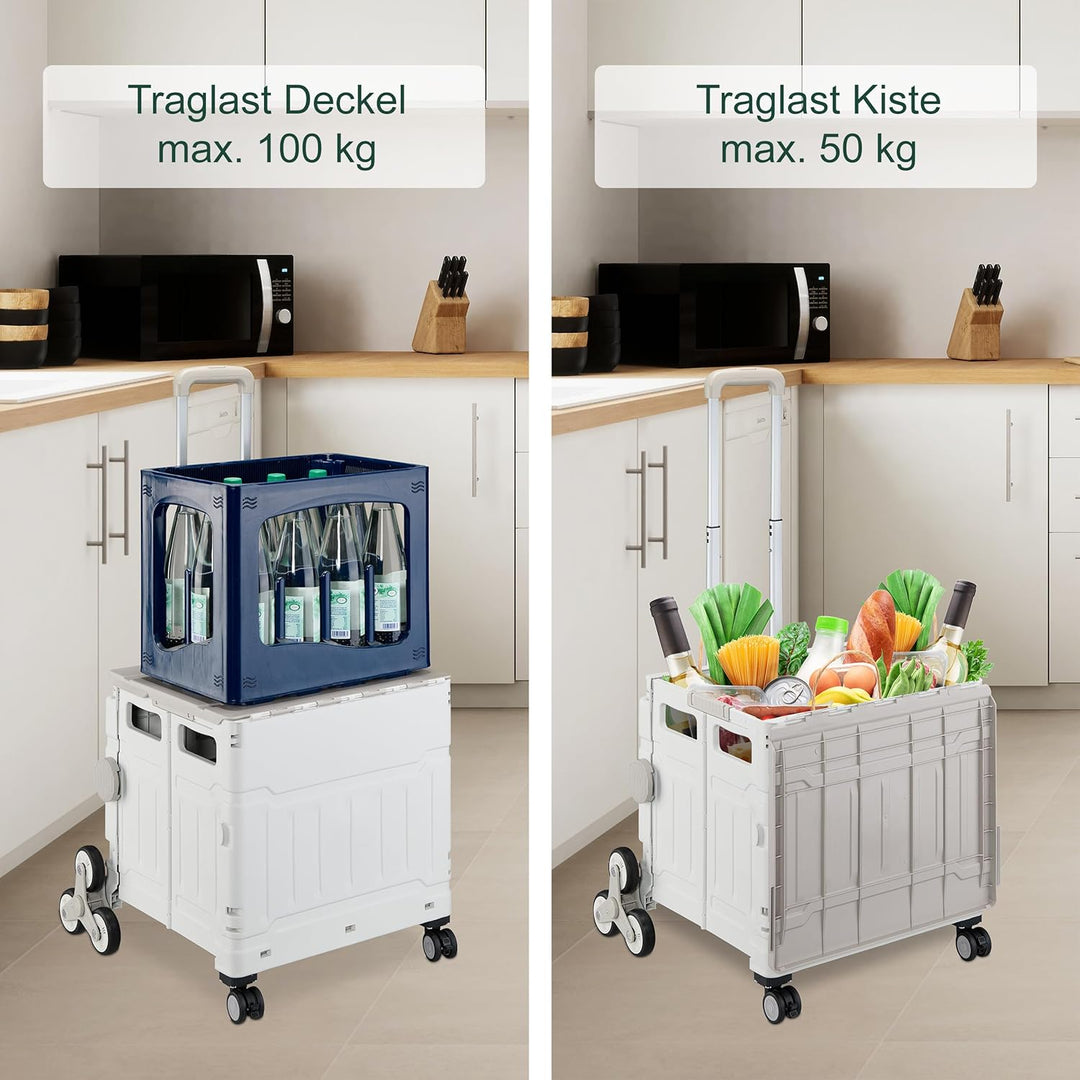 Relaxdays Einkaufstrolley Treppensteiger, klappbar, Einkaufskorb mit Rollen, Deckel, neigbarer Teles