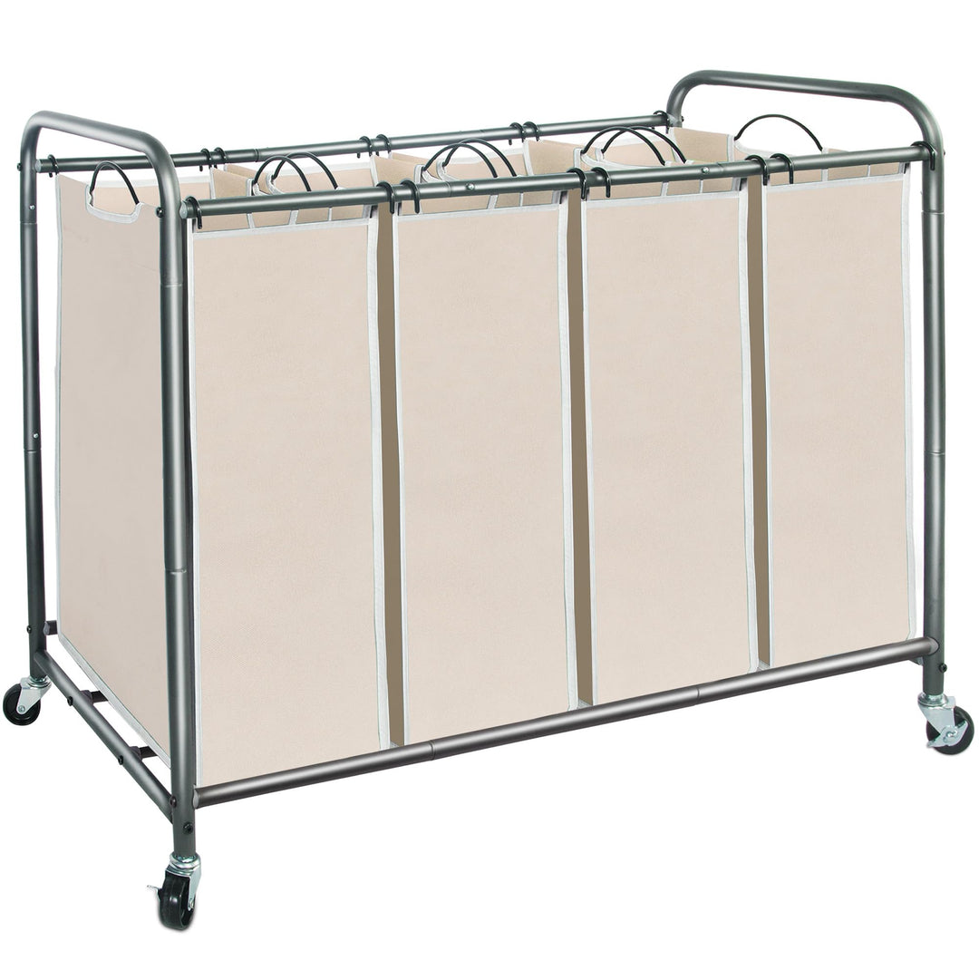 STORAGE MANIAC Wäschesortierer mit 4 Abschnitten und herausnehmbaren Beuteln, Beige, umweltfreundlic
