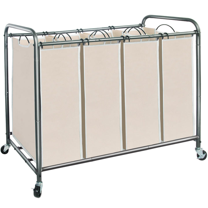 STORAGE MANIAC Wäschesortierer mit 4 Abschnitten und herausnehmbaren Beuteln, Beige, umweltfreundlic